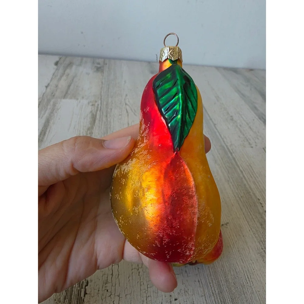 Vintage pear fruit glass ornament glitter Xmas tree
